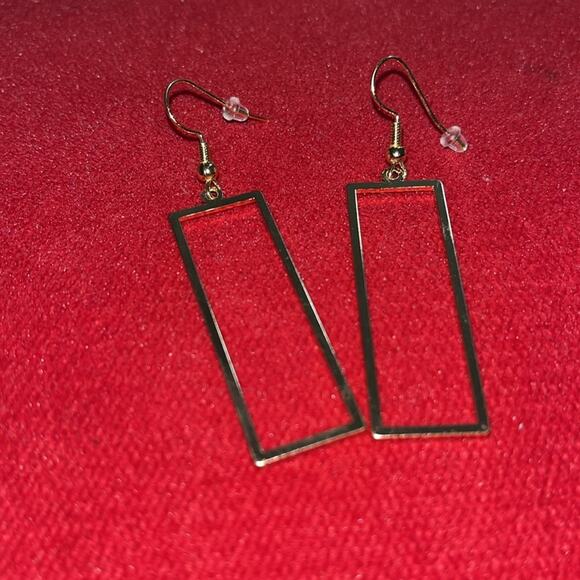 SOLD Gold Rectangular Geometric Drop Dangle Earrings - Picture 6 of 7